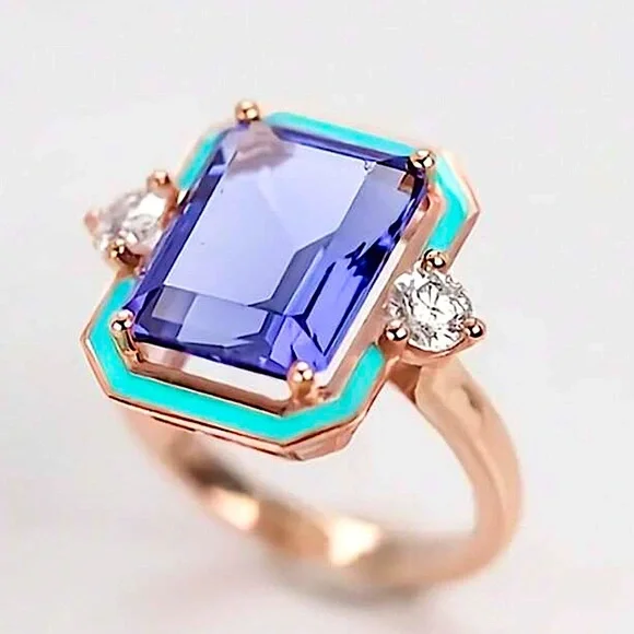 Gold Art Deco Blue Sapphire Ring - Picture 2 of 9
